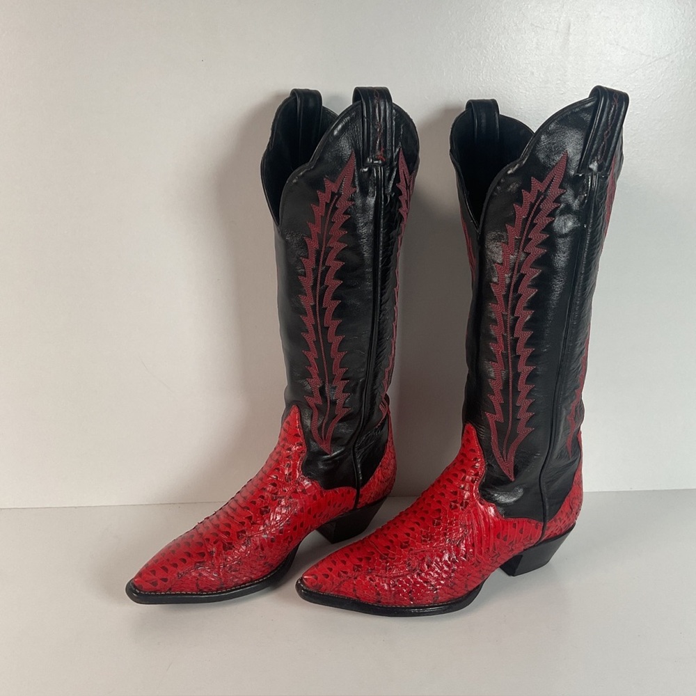 Vintage Tony Lama 15” Tall Red Snakeskin Cowgirl Boots 6 M Thieves Market